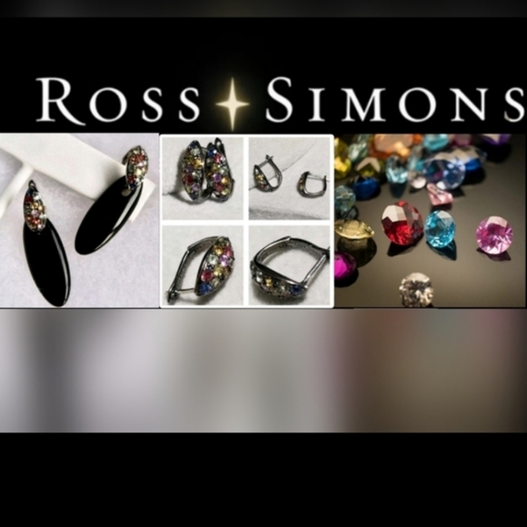 Ross Simons Genuine Black Agate & Sterling Silver Multicolor Gemstone Earrings